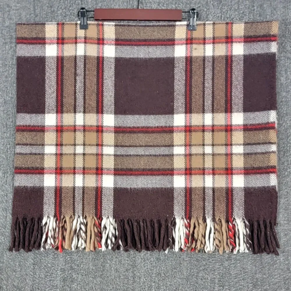 Vintage 60s Faribo Throw Blanket Brown Plaid 100% Wool Stadium Picnic USA 40x52